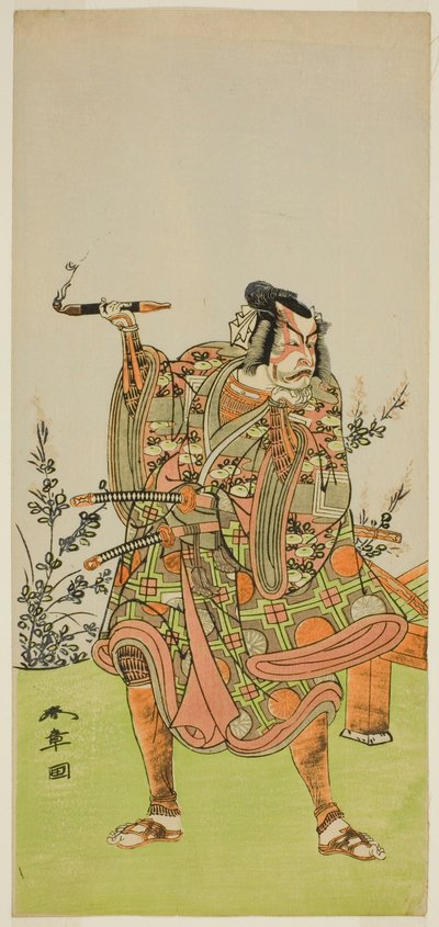 الممثل Ichikawa Danzaburo II في دور Usui no Sadamitsu (؟) في مسرحية Edo Katagi Hikeya Tsunasaka (؟) ، تم عرضها في مسرح Ichimura (؟) في الشهر الحادي عشر ، 1772 (؟) بواسطة كاتسوكاوا شونشو