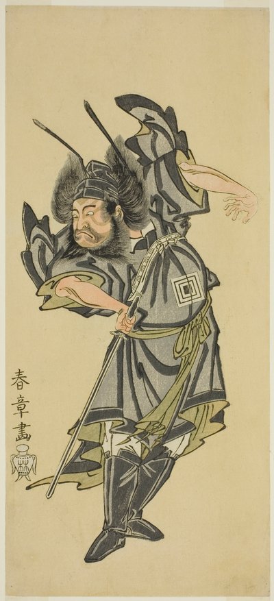 Ichikawa Danzo III بدور Shoki the Demon Queller في مسرحية Date Moyo Kumo ni Inazuma ، التي تم عرضها في مسرح موريتا في الشهر العاشر ، بواسطة كاتسوكاوا شونشو