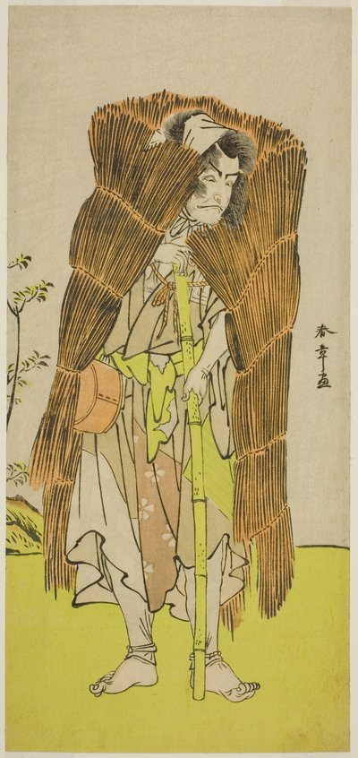الممثل Ichikawa Ebizo III في دور Akushichibyoe Kagekiyo متنكراً في زي متسول في مسرحية Kamuri Kotoba Soga no Yukari ، تم عرضها في مسرح Ichimura في الشهر الأول ، 1776 بواسطة كاتسوكاوا شونشو