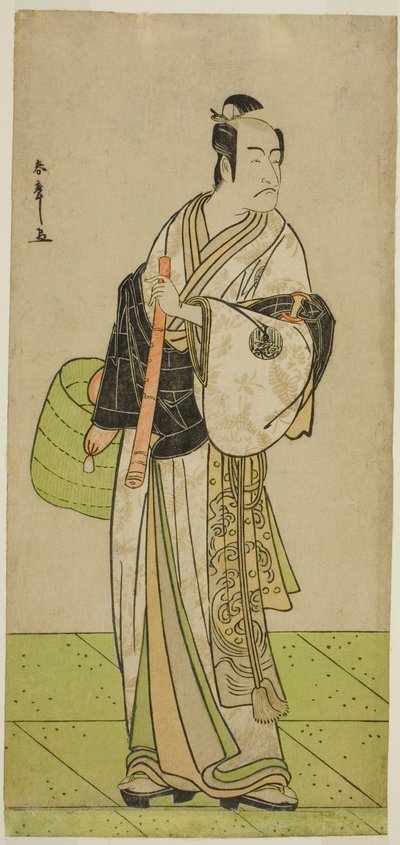 الممثل Ichikawa Ebizo في دور Kudo Suketsune متنكراً في زي Komuso في مسرحية Waka Murasaki Edokko Soga ، تم عرضه في مسرح Ichimura في الشهر الأول ، 1792 بواسطة كاتسوكاوا شونشو