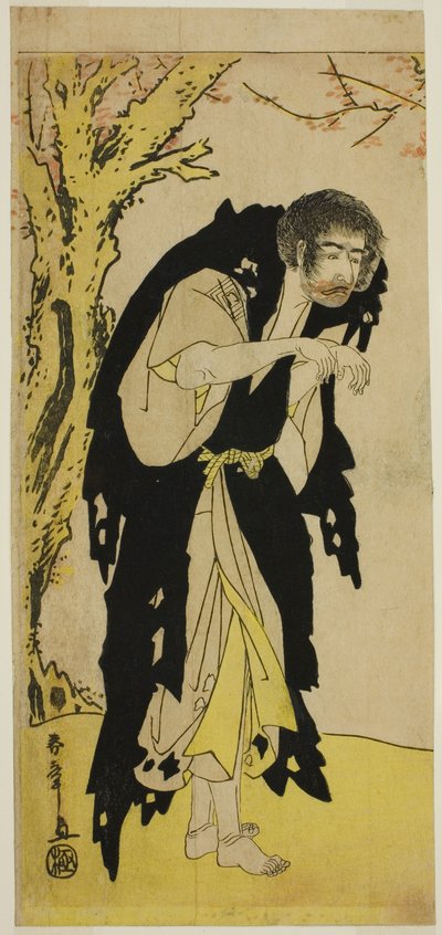 الممثل Ichikawa Monnosuke II في دور الراهب المتمرد Zenjibo متنكرا في زي Dainichibo في مسرحية Edo no Fuji Wakayagi Soga ، تم أداؤه في مسرح ناكامورا في الشهر الأول ، 1789 بواسطة كاتسوكاوا شونشو