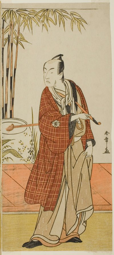 الممثل ماتسوموتو كوشيرو الرابع في دور هونشو مارو تسوناجورو (؟) في مسرحية Hono Nitta Daimyojin (؟) ، تم أداؤه في مسرح موريتا (؟) في الشهر السابع ، 1777 (؟) بواسطة كاتسوكاوا شونشو