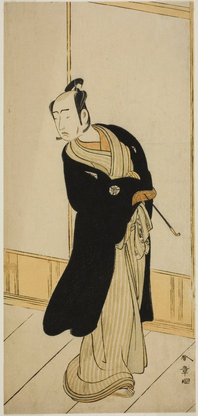 الممثل ماتسوموتو كوشيرو الرابع في دور إيزوتسو أونانوسوكي (؟) في مسرحية Keisei Tsuki no Miyako (؟) ، تم عرضها في مسرح موريتا (؟) في الشهر التاسع ، 1775 (؟) بواسطة كاتسوكاوا شونشو