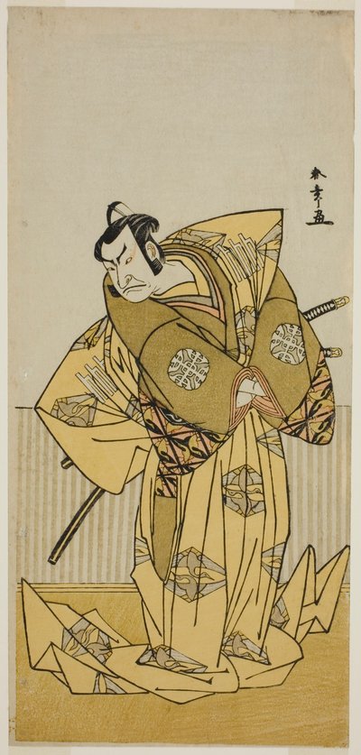 الممثل ناكامورا ناكازو الأول في دور كودو سوكيستوني (؟) في مسرحية Kokimazete Takao Soga (؟) ، تم عرضها في مسرح Ichimura (؟) في الشهر الثاني ، 1778 بواسطة كاتسوكاوا شونشو