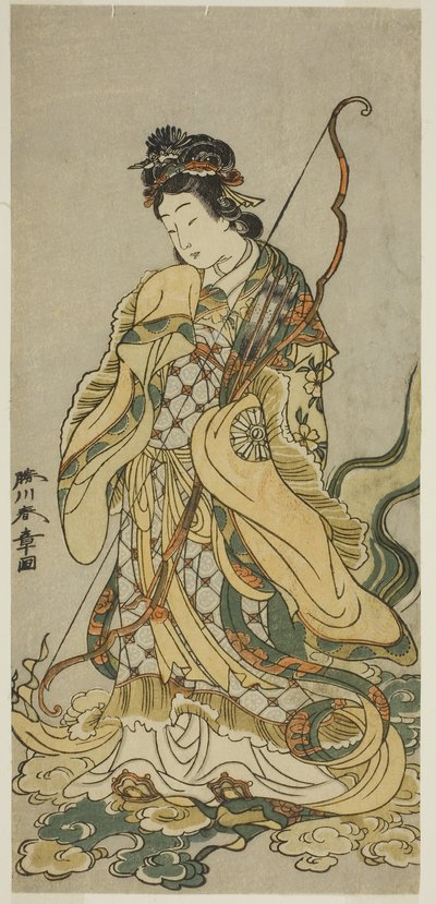 الممثل ناكامورا نوشيو الأول مثل Goddes Benzaiten of Enoshima في مسرحية Onno Aruji Hatsuyuki no Sekai ، تم تقديمه في مسرح موريتا في الشهر الحادي عشر ، حوالي 1773 (طباعة خشبية ملونة ؛ هوسوبان) بواسطة كاتسوكاوا شونشو
