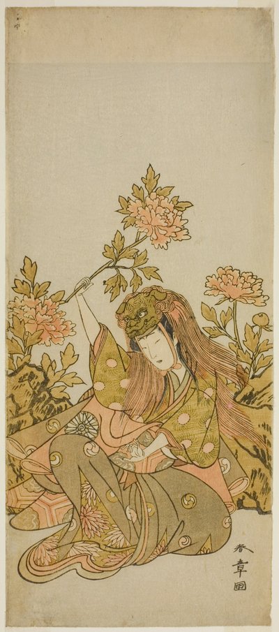 The Actor Nakamura Noshio I in a "Shak-kyo Odori" (Stone Bridge Dance), in the Play Onna Aruji Hatsuyuki no Sekai, Performed at the Morita Theater in the Eleventh Month, 1773 بواسطة كاتسوكاوا شونشو