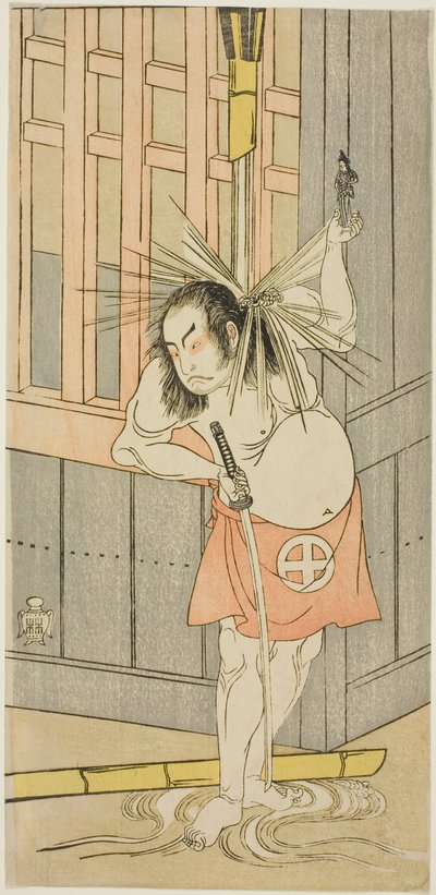 الممثل أوتاني هيروجي الثالث ، ربما مثل أكانيا هانشيشي في مسرحية Fuji no Yuki Kaikei Soga (الثلج على جبل فوجي: The Soga Vendetta) ، تم تقديمه في مسرح Ichimura من اليوم الخامس عشر من الشهر الأول ، 1770 بواسطة كاتسوكاوا شونشو