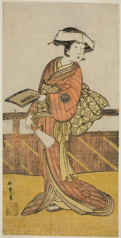 Yamashita Kinsaku II بدور Oishi (؟) في مسرحية Kanadehon Chushin Nagori no Kura (؟) ، تم أداؤها في مسرح ناكامورا في الشهر التاسع ، 1780 (؟) بواسطة كاتسوكاوا شونشو