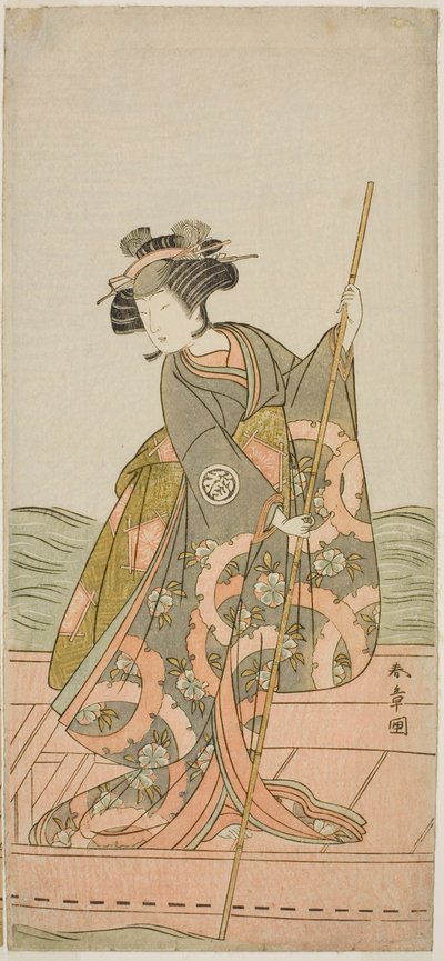 الممثل Yoshizawa Iroha I بدور الأميرة Yosooi (Yosooi Hime) في مسرحية Kikujido Shuen no Iwaya ، تم عرضها في مسرح موريتا في الشهر الحادي عشر ، 1775 بواسطة كاتسوكاوا شونشو