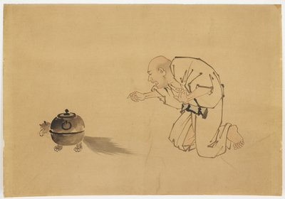 رسم توضيحي لـ "Tanuki Teakettle" حوالي عام 1850 (حبر ولون على ورق) بواسطة كاتسوشيكا (مدرسة) هوكوساي