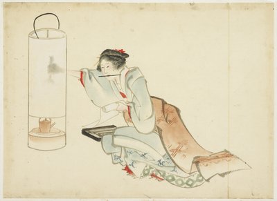 سيدة تضبط المصباح ، حوالي 1815-1849 (حبر ولون على ورق) بواسطة كاتسوشيكا (مدرسة) هوكوساي