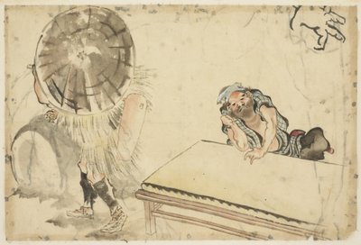 Mochi Maker و Tatami Maker (رسمان تخطيطيان) ، حوالي 1815-1849 (حبر ولون على ورق) بواسطة كاتسوشيكا (مدرسة) هوكوساي