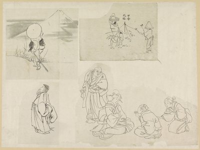 أربعة مشاهد بأشكال مختلفة بواسطة Katsushika Hokusai (possibly)