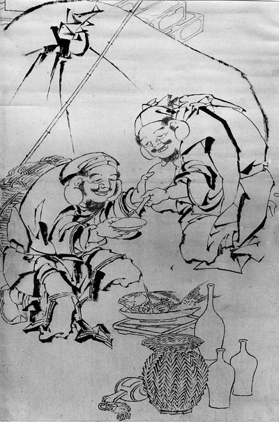 Ebisu و Daikoku يحتفلان بعيد رأس السنة الجديدة ، القرنان الثامن عشر والتاسع عشر. بواسطة كاتسوشيكا هوكوساي