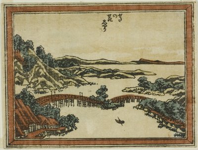 توهج المساء في Seta (Seta no sekisho) ، من سلسلة ثمانية مناظر لأومي بأسلوب الحفر (Doban Omi hakkei) بواسطة كاتسوشيكا هوكوساي