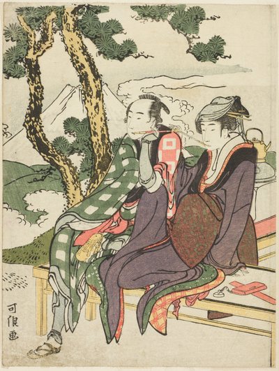 توهج المساء لـ Date no Yosaku و Seki no Koman ، من المسلسل الذي لا يحمل عنوانًا والمعروف باسم "Eight Views of Tragic Lovers (Michiyuki hakkei)" بواسطة كاتسوشيكا هوكوساي