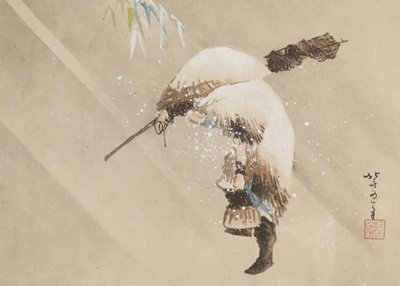صياد يحمل شبكته في الثلج ، ج. 1821 (حبر ، لون ، و gofun على الورق) بواسطة كاتسوشيكا هوكوساي