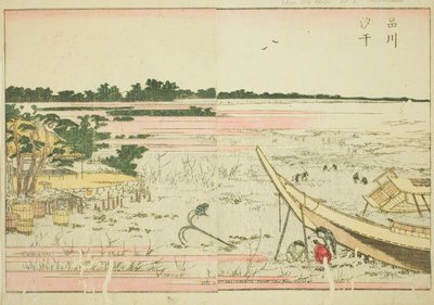 انخفاض المد في شيناغاوا (شيناغاوا شيوهي) ، من الكتاب المصور "كتاب مصور لملاهي الشرق (Ehon Azuma asobi)" بواسطة كاتسوشيكا هوكوساي