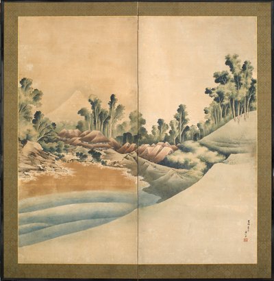 جبل فوجي وإنيوشيما ، فترة إيدو ، c.1825 (حبر و لون على ورق) بواسطة كاتسوشيكا هوكوساي
