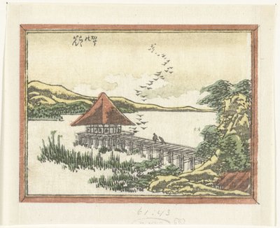 جثم الأوز في كاتاتا Katata no rakugan (العنوان على الكائن) ثمانية مناظر محفورة لمحافظة أومي (عنوان السلسلة) دوبان اومي حكي (عنوان المسلسل) بواسطة كاتسوشيكا هوكوساي