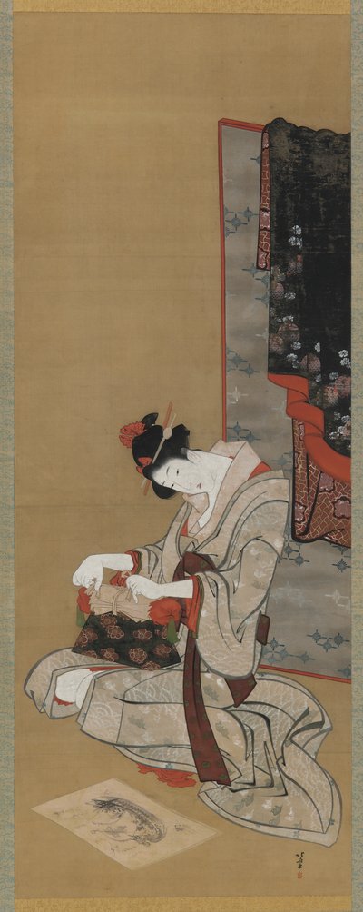 مخصص العام الجديد: مكياج في صباح العام الجديد ، فترة إيدو ، c.1806-11 (حبر و لون على الحرير) بواسطة كاتسوشيكا هوكوساي