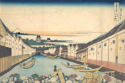 نيهونباشي في Edo Edo Nihonbashi ، من السلسلة ستة وثلاثون منظرًا لجبل فوجي ... ، كاليفورنيا. 1830-32. بواسطة كاتسوشيكا هوكوساي