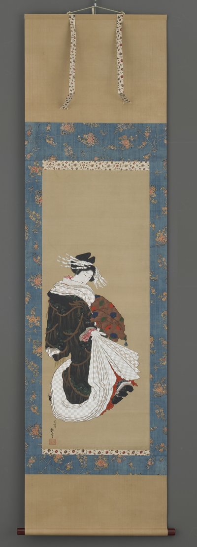 صورة لمشي المحظية ، c.1815-19 (حبر ، لون وذهب على الحرير) بواسطة كاتسوشيكا هوكوساي