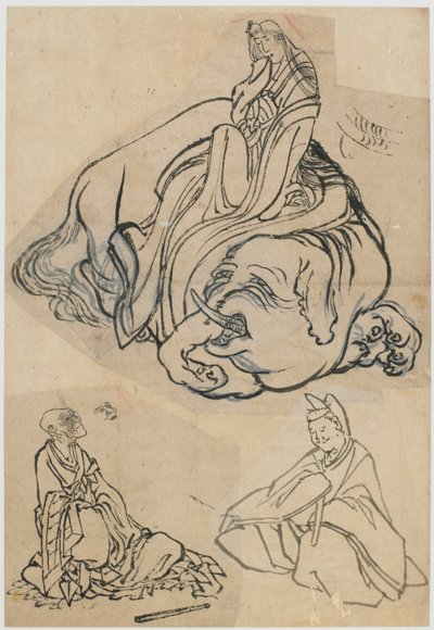 رسم تحضيري لـ The Courtesan Eguchi مثل Bodhisattva Fugen ... ، فترة Edo ، c1806-1811. بواسطة كاتسوشيكا هوكوساي