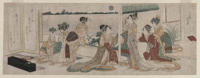تسوكاسا وغيرهم من المحظيات في أوجا يشاهدون ارتفاع قمر الخريف ... ، 1799. بواسطة كاتسوشيكا هوكوساي