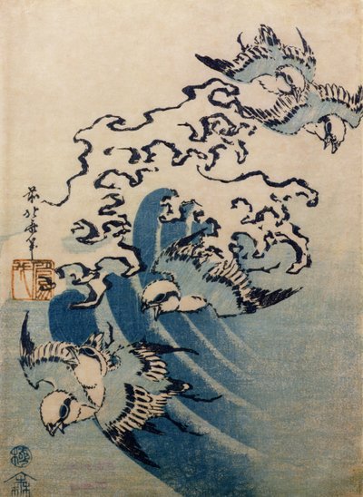 الأمواج والطيور ، c.1825 (طباعة لوح خشبي ملون) بواسطة كاتسوشيكا هوكوساي