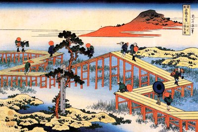 Yatsuhashi في مقاطعة Mikawa ، c1835. بواسطة كاتسوشيكا هوكوساي