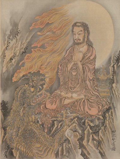 Shakyamuni قهر الشياطين Shaka Goma-zu، ca. 1888. بواسطة كوانابي كيوساي