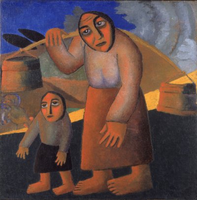 امرأة فلاحية مع دلاء وطفل ، ج. 1912 بواسطة كازيمير سيفرينوفيتش ماليفيتش