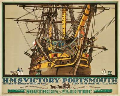 HMS Victory ، بورتسموث ، ملصق إعلاني عن السكك الحديدية الجنوبية الكهربائية (لون ليثو) بواسطة كينيث شوسميث