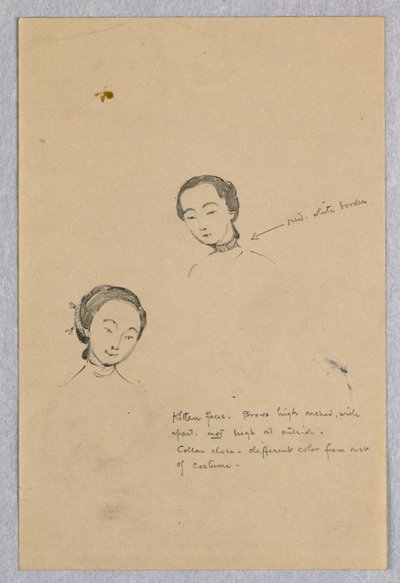 رسم تخطيطي لرأستين لشخصية صينية في "زواج المحيط الأطلسي والمحيط الهادئ" ، جدارية في مبنى الكابيتول بولاية ويسكونسن ، ماديسون ، ويسكونسن بواسطة كينيون كوكس