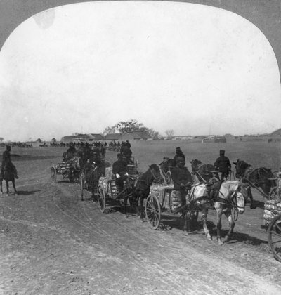 قطار النقل العسكري الياباني ، منشوريا ، 1906 بواسطة شركة كيستون فيو