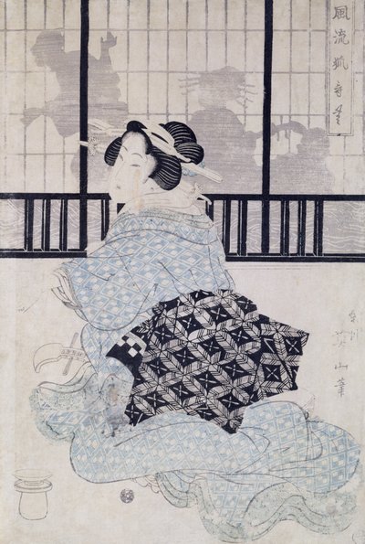 محرم مع Shamisen (طباعة كتلة خشبية ملونة) بواسطة كيكوكاوا إيزان
