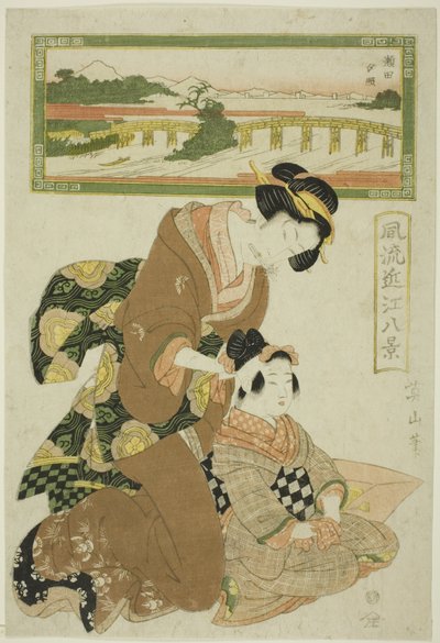 توهج المساء في سيتا (سيتا سيكيشو) ، من سلسلة "ثمانية مشاهد عصرية لأومي (Furyu Omi hakkei)" بواسطة كيكوكاوا إيزان