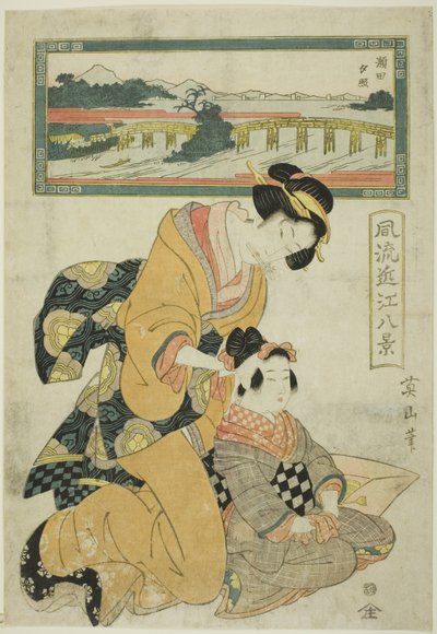 توهج المساء في سيتا (سيتا سيكيشو) ، من سلسلة "ثمانية مشاهد عصرية لأومي (Furyu Omi hakkei)" بواسطة كيكوكاوا إيزان