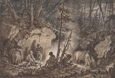 صيادون يستريحون في الغابة ليلاً ، 1830-60. بواسطة عادات كيليان كريستوفر