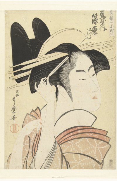 تمثال نصفي للمومسة شينوارا من منزل تسورويا. Tsuruya uchi Shinowara (العنوان على الكائن) The Seven Komachi from the Pleasure Houses (عنوان السلسلة) سيرو نانا كوماتشي (عنوان المسلسل على الكائن) بواسطة إحساس
