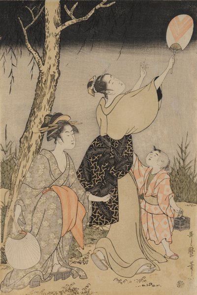 اصطياد اليراعات تحت شجرة الصفصاف اليسرى ، ج. 1796-1797. بواسطة كيتاجاوا أوتامارو