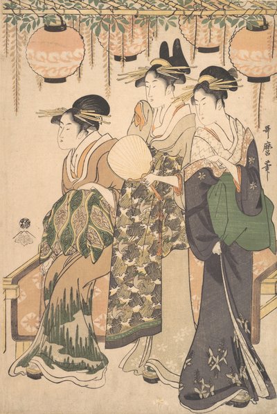 المحظيات تحت Wisteria Arbor ... ، كاليفورنيا. 1795. بواسطة كيتاجاوا أوتامارو