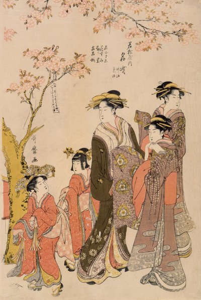 المحظوظون يتجولون تحت أشجار الكرز ، c.1789 (طباعة لوح خشبي) (تفاصيل 203664) بواسطة كيتاجاوا أوتامارو