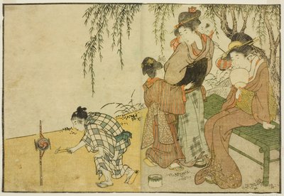 الاستمتاع بالألعاب النارية ، من الكتاب المصور "كتاب مصور: زهور الفصول الأربعة (Ehon shiki no hana) ،" المجلد. 1 بواسطة كيتاجاوا أوتامارو