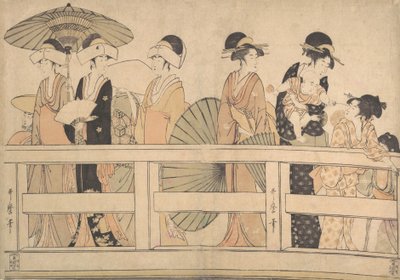 الاستمتاع بنسيم المساء البارد على الجسر ، كاليفورنيا. 1800. بواسطة كيتاجاوا أوتامارو