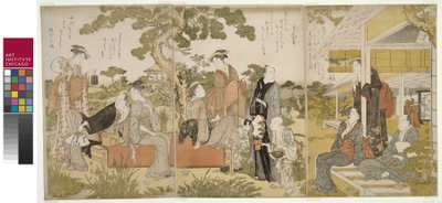 التمتع بالبرودة في الحديقة ، Oban triptych ، c.1788-90 بواسطة كيتاجاوا أوتامارو
