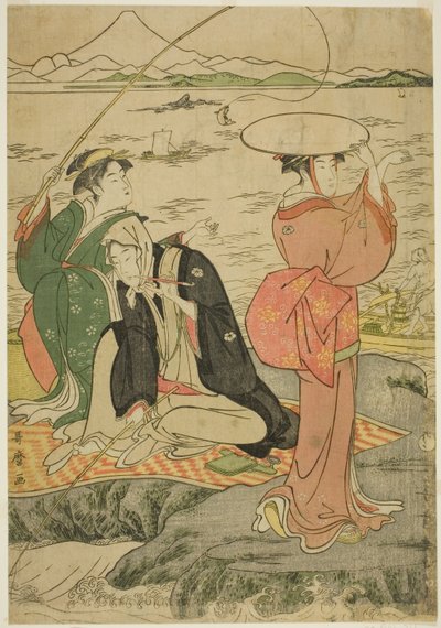 الصيد في الصخور و Enoshima بواسطة كيتاجاوا أوتامارو