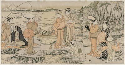 صيد الأسماك على صخرة لوح التقطيع في Enoshima ، أوائل 1790. بواسطة كيتاجاوا أوتامارو