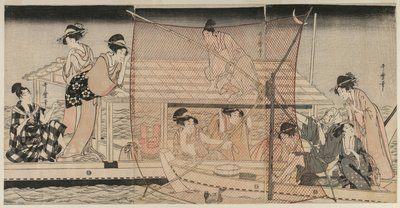 صافي الصيد ليلا على نهر سوميدا ، ج. 1800. بواسطة كيتاجاوا أوتامارو